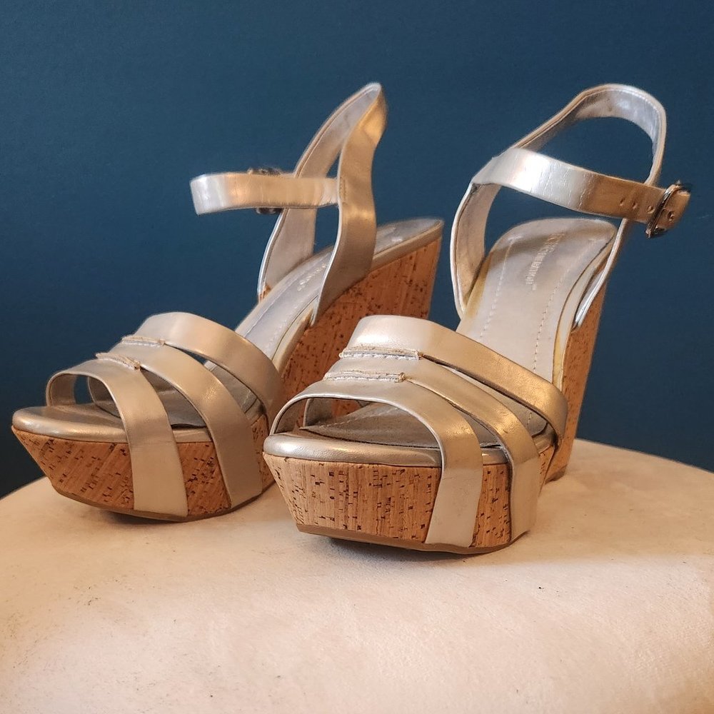 BCBGeneration Metallic Wedge Sandals